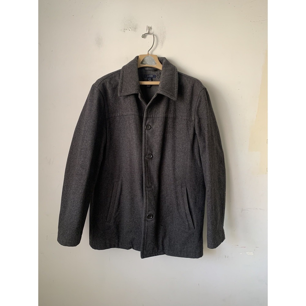 J Crew Mens Jacket Medium Gray Overcoat Wool Quilted Thinsulate Minimal Classic